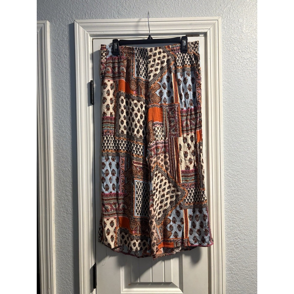 Christian Siriano Wide Leg Pants Womens L Multi Patchwork Paisley Boho Breezy